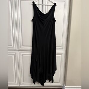 VTG Joseph Ribkoff Sz 18 Black Sleeveless Maxi Dress Ruffled Hem Draped Neckline